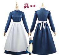 bbganlian Anime Howl's Moving Castle Sophie Maid Cosplay Costume Outfit Role Play Uniform Dresses Full Set Halloween Party Carnival Dress Up Suit with Headdress for Women Girls (S)