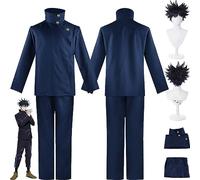 bbganlian Anime Jujutsu Kaisen Fushiguro Megumi Cosplay Costume Outfit Gojo Satoru Blue Uniform Full Set Halloween Carnival Party Dress Up Suit with Wig for Men Boys (M)