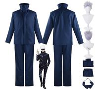 bbganlian Anime Jujutsu Kaisen Gojo Satoru Cosplay Costume Outfit Itadori Yuji Role Play Uniform Full Set Halloween Carnival Party Dress Up Suit with Wig for Men (XXXL)
