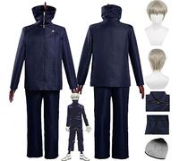bbganlian Anime Jujutsu Kaisen Inumaki Toge Cosplay Costume Outfit Gojo Satoru Role Play Blue Uniform Full Set Halloween Carnival Party Dress Up Suit with Wig for Men (XXL)