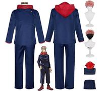 bbganlian Anime Jujutsu Kaisen Itadori Yuji Cosplay Costume Outfit Gojo Satoru Role Play Blue Uniform Full Set Halloween Carnival Party Dress Up Suit with Wig for Men (M)