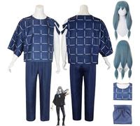 bbganlian Anime Jujutsu Kaisen Mahito Cosplay Costume Outfit Gojo Satoru Fushiguro Toji Blue Uniform Full Set Halloween Carnival Party Dress Up Suit with Wig for Men Boys (XXXL)