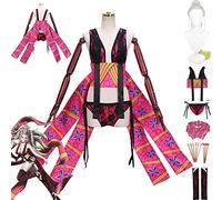 bbganlian Anime Kimetsu No Yaiba Daki Cosplay Costume Outfit Demon Slayer Kanroji Mitsuri Uniform Full Set Halloween Party Carnival Dress Up Suit with Wig Headdress for Women (XS)