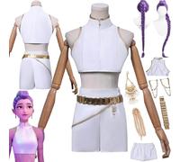 bbganlian Anime KPop Demon Hunters Rumi New Skin Cosplay Costume Outfit Zoe Mira Role Play White Uniform Full Set Halloween Party Carnival Dress Up Suit with Wig for Women (XS)
