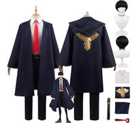 bbganlian Anime Mashle Magic and Muscles Cosplay Costume Outfit Mush Burned Uniform Blue Cloak Full Set Halloween Party Carnival Dress Up Suit with Wig for Men (XL)