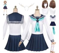 bbganlian Anime My Deer Friend Nokotan Shikanoko Noko Cosplay Costume Outfit JK School Uniform Full Set Halloween Party Carnival Dress Up Suit with Wig Headdress for Women Girls (XXXL)