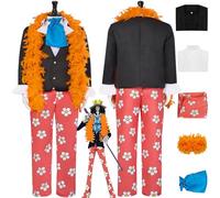 bbganlian Anime One Piece Brook Cosplay Costume Outfit Monkey D Luffy Portgas D Ace Role Paly Uniform Full Set Halloween Party Carnival Dress Up Suit for Men