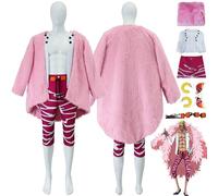 bbganlian Anime One Piece Donquixote Doflamingo Cosplay Costume Outfit Role Paly Uniform Full Set Halloween Carnival Party Dress Up Suit with Earrings Sunglasses for Men Boys (L)