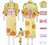 bbganlian Anime One Piece Wano Country Arc Kikunojo Cosplay Costume Outfit O-Kiku Role Paly Yellow Uniform Full Set Halloween Carnival Party Dress Up Suit for Women Girls (M)
