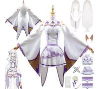 bbganlian Anime Re Life In A Different World From Zero Cosplay Costume Outfit Emilia Uniform Full Set Halloween Party Carnival Dress Up Suit with Wig Headdress Fake ear for Women (S)