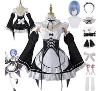 bbganlian Anime Rem Ram Cosplay Costume Outfit Re Life In A Different World From Zero Maid Dresses Uniform Full Set Halloween Carnival Party Dress Up Suit with Wig for Women (XXXL)