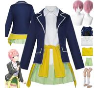 bbganlian Anime The Quintessential Quintuplets Nakano Ichika Cosplay Costume Outfit Role Play Uniform Full Set Halloween Party Carnival Dress Up Suit with Wig for Women (XS)