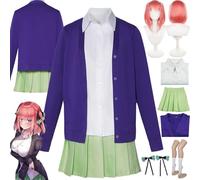 bbganlian Anime The Quintessential Quintuplets Nakano Nino Cosplay Costume Outfit Role Play Uniform Full Set Halloween Party Carnival Dress Up Suit with Wig Headdress for Women (S)