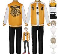 bbganlian Anime Wind Breaker Choji Tomiyama Cosplay Costume Outfit Hayato Suo Role Play Uniform Full Set Halloween Party Carnival Dress Up Suit with Wig for Men (XS)
