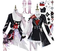 bbganlian Game Character March 7th Cosplay Costume Outfit Evernight Uniform Full Set Halloween Carnival Party Dress Up Suit with Wig Headdress Rings Earring for Women (XXL)