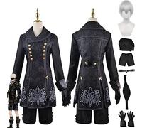bbganlian Game Nier Automata Yorha No. 9 Type S Cosplay Costume Outfit Yorha 2B Black Uniform Full Set Halloween Party Carnival Dress Up Suit with Eye Mask Wig for Women