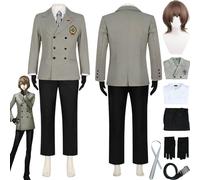 bbganlian Persona5 Akechi Goro Cosplay Costume Outfit Game Character Amamiya Ren Uniform Coat Shirt Pants Full Set Halloween Carnival Party Dress Up Suit with Wig for Men Boys (L)