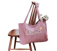 BBGDP Custom Corduroy Crocheted Name Tote Bag, Personalized Chenille Handbag, Everyday Essential & Weekender, Mothers Day Gifts, Traveling Handbag