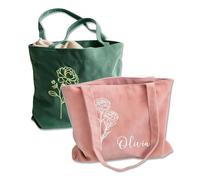 BBGDP Personalized Birth Flower Tote Bag, Custom Embroidery Crossbody Purse, Lightweight Large Capacity Travel/Shopping Handbag, Gift for Women