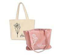 BBGDP Personalized Women Tote, Large Capacity Crossbody Bag with Custom Name & Birth Flower, Embroidery Shoulder Bag for Work, Travel, Shopping