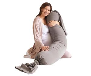 bbhugme Adjustable Pregnancy Pillow - Full Body Support for Side Sleeping - Adjustable Firmness and Shape - Supports Back, Legs, Belly, Hips for Pregnant Women - Removable Cover - Stone