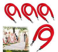 BBHW 4 Pack Velvet Rope - Red Crowd Control Barriers, 3ft to 6.6ft Twisted Post Ropes with Silver Hooks for Events, Parties, Weddings, and Concerts