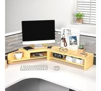 BBHW Corner Monitor Stand Corner Desk Storage Shelves with Cup Holder, Computer Monitor Riser Space Saving, 2 Tier Large Desktop Organizer Set for Home Office
