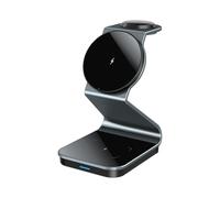BBIAM 3 in 1 magnetic wireless charging station with 30W Adapter, Aluminum alloy ultra-thin magnetic wireless charging station, Transparent Magnetic Wireless Charger Stand,Gray black