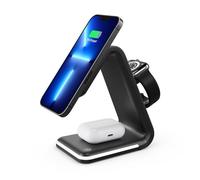 BBIAM 3 in 1 Magnetic Wireless Charging Station with 30W Adapter for Apple MagSafe Charger, Compatible with iPhone 16 15 14 13 12 Series & Apple Watch & AirPods,Black