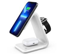 BBIAM 3 in 1 Magnetic Wireless Charging Station with 30W Adapter for Apple MagSafe Charger, Compatible with iPhone 16 15 14 13 12 Series & Apple Watch & AirPods,White
