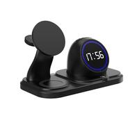 BBIAM 6 in 1 Magnetic Wireless Charging Station for Apple Multiple Products Magsafe Charger, Bedside Table Fast Wireless Charger with 30W Adapter and speaker and Alarm Clock.,Black