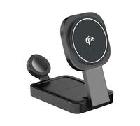 BBIAM Qi2 certified 3-in-1 Magnetic Wireless Charging Station for Apple Magsafe Charger, Foldable Portable Fast Wireless Charger with 30W Adapter for iPhone and iWatch and AirPods.,Black