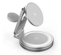 BBIAM Qi2 Certified 3-in-1 Magnetic Wireless Charging Station for Magsafe Charger, Foldable Portable Fast Wireless Charging Station with 30W Adapter, Adjustable Angle.,Silver