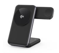 BBIAM Qi2 certified 3-in-1 magnetic wireless charging station for multiple Apple and Samsung devices, foldable portable wireless charger with 30W adapter for MagSafe.,Black