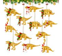 Bbiamsleep 12 Pcs Christmas Dinosaur Ornaments Set with Scarf - Gold Plastic Dinosaur Christmas Tree Ornament for Xmas Home Winter Decoration