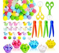 Bbiamsleep 378 Pcs Mini Resin Ducks Sensory Bin Filler Fine Motor Skill Miniature Tiny Duck Sensory Bin Items Counting Sorting Pom Poms Decorations for Sorting Counting Training