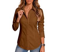 BBIBBI Regular, Petite & Tall XS-6XL Women's Stretch Long Sleeve Button Down Dress Shirts Solid Business Casual Work Blouse, 00055_brown, M