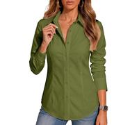BBIBBI Regular, Petite & Tall XS-6XL Women's Stretch Long Sleeve Button Down Dress Shirts Solid Business Casual Work Blouse, 00055_olive Green, S