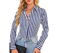 BBIBBI Womens Button-Down Shirts Long Sleeve Wrinkle Free Exquisite Print/Striped Fashion Casual Blouse Top with Pocket, 00103_navy Blue, XL