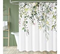 BBiggood Fall Leaves Shower Curtain, Watercolor Plant Floral Eucalyptus Leaves Fabric, Sage Green Shower Curtains for Bathroom Decor Set with Hooks, 72x72