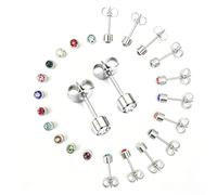 BBILNS 12 Pairs Ear Piercing Studs, Piercing Earrings for Ear Piercing Guns, 4MM Surgical Stainless Steel Multicolor Cubic Zirconia Birthstone Stud Earring Set