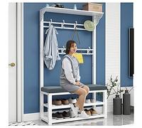 BBioss 3-in-1 Coat Rack Stand Hall Tree with Shoe Bench Free Standing 8 Hooks Entryway Storage Shelf Metal Frame Hanger for Hallway Bedroom