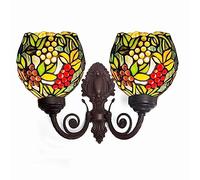 BBioss Tiffany Style Wall Sconce, 7 inch Stained Glass Bedside Lamp for Living Room Bedroom Bathroom Hallway Decorative (E27 * 2 Bulb),M