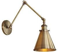 BBioss Wall Light Brass Finish Adjustable Edison Industrial Sconce Vintage Lamp Classic Nostalgic Swing Arm Mounted Lighting Cone Shade for Living Room Bedroom Dining
