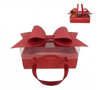 BBJ WRAPS Flower Boxes for Arrangements with Large Bow Handle - Clear Window Flower Box for Bouquet & Strawberries - Waterproof Florist Supplies for Mother's Day, Valentine's Day, Wedding, 5 Pack