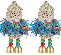 BBjinronjy 2PCS Bird Toys Parrot Foraging Shredder Hanging Toys Sola Balls with Bell for Small Parrots, Parakeets, Cockatiel, Conures, Love Birds, Budgie Cage Toy (Hat Girl Big) (Natural Hats)