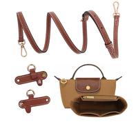 BBKON 2Sets Shoulder Strap for Longchamp Bag Women, Purse Organizer, No-Punch Length Adjustable Leather Replacement Strap (1.2CM Khaki)