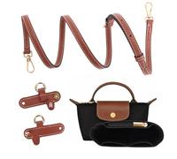 BBKON 2Sets Shoulder Strap for Longchamp Bag Women, Purse Organizer, No-Punch Length Adjustable Leather Replacement Strap (1.2CM Black)