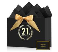 BBLIKE 21th Birthday Gift Bag - Fabulous Black Gold Happy 21 Large Birthday Present Bag for Women Men, With 2 Wrapping Papers 1 Card, Elegant Anniversary Decorations Party Supplies Shopping Paper Bags