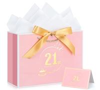 BBLIKE Birthday Gift Bag for 21 Year Old Girl - Elegant Pink Gift Bags for Presents with Tissue Paper & Greeting Card - Happy Birthday Gift Bag for Girls, Anniversary or Party Decor